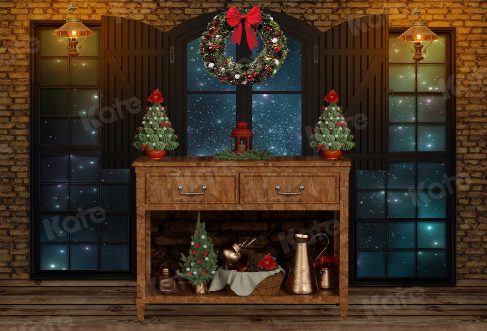 Kate Christmas Night Window Cupboard Backdrop for Photography -UK
