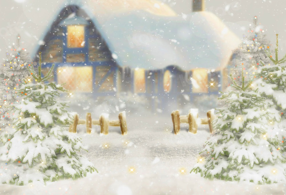 Kate Winter Christmas Snow House Tree Backdrop for Photography -UK