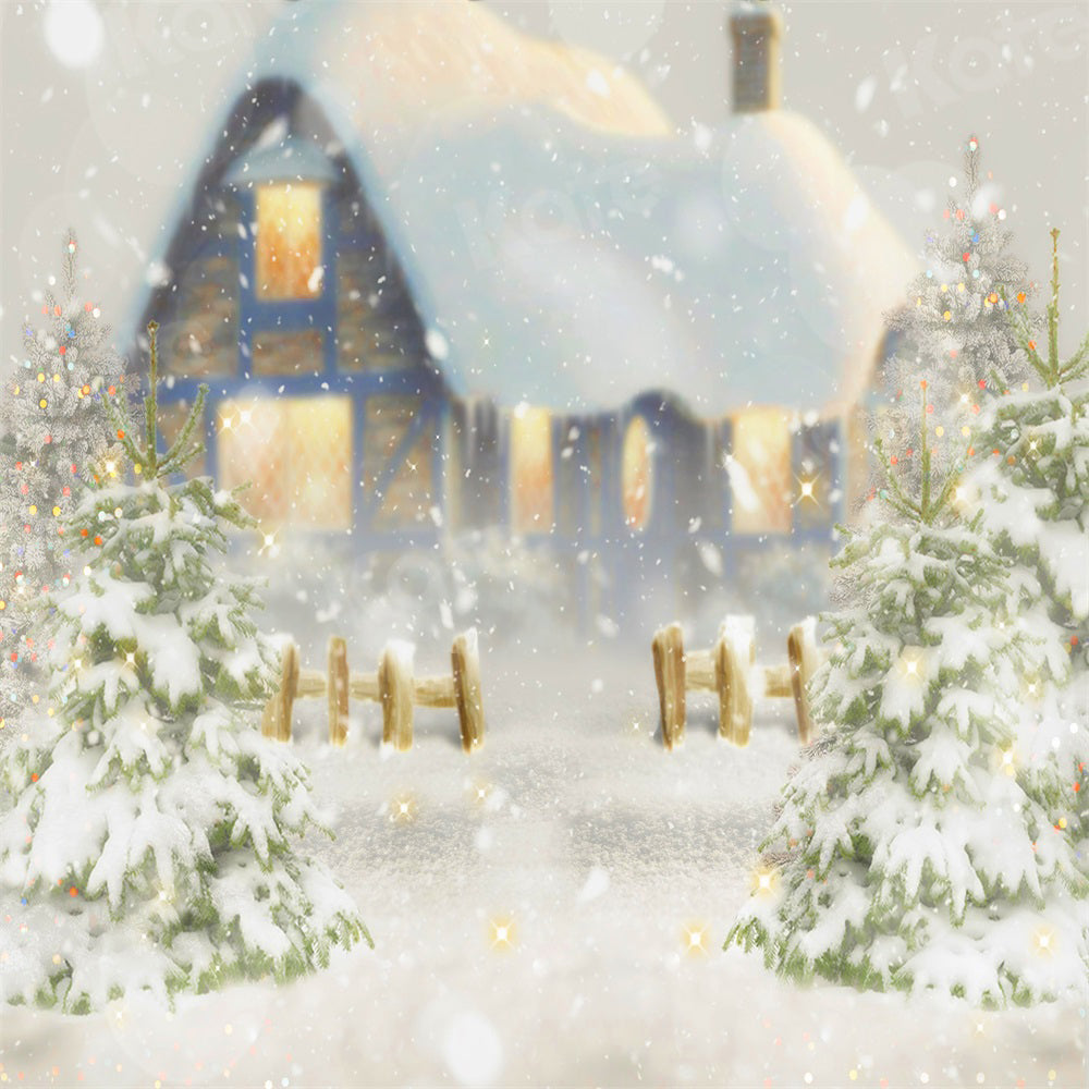 Kate Winter Christmas Snow House Tree Backdrop for Photography -UK