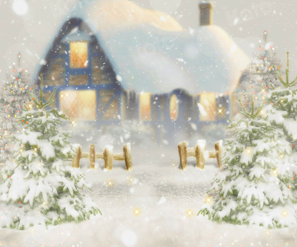 Kate Winter Christmas Snow House Tree Backdrop for Photography -UK
