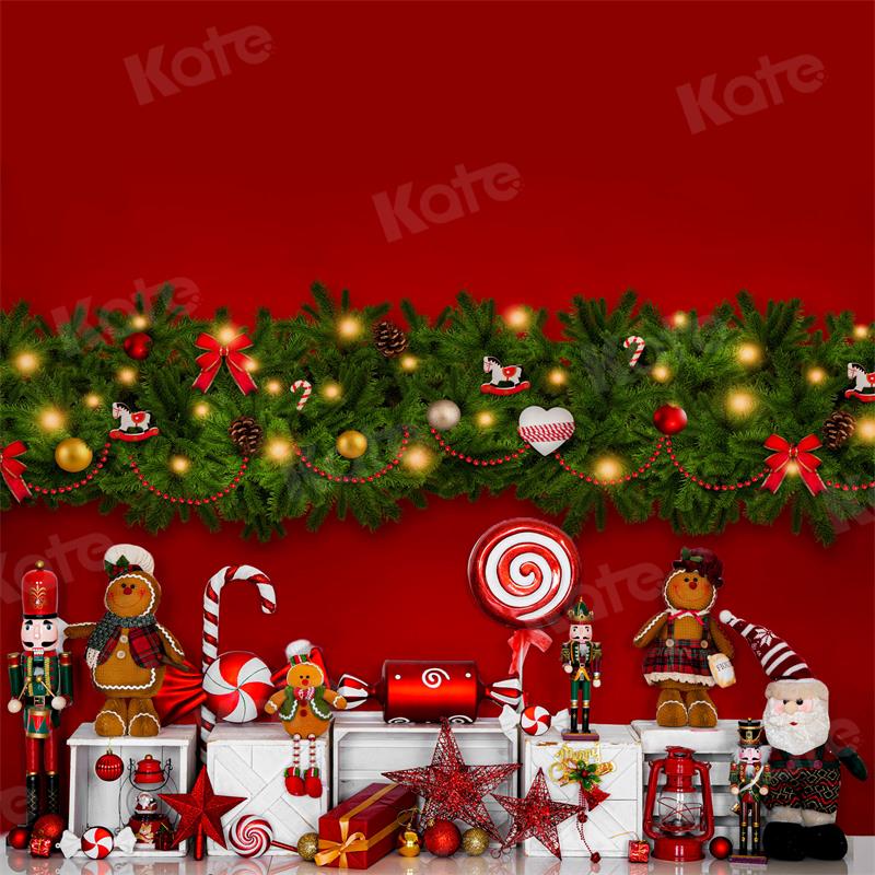 Kate Red Christmas Gingerbread Nutcracker Backdrop for Photography -UK