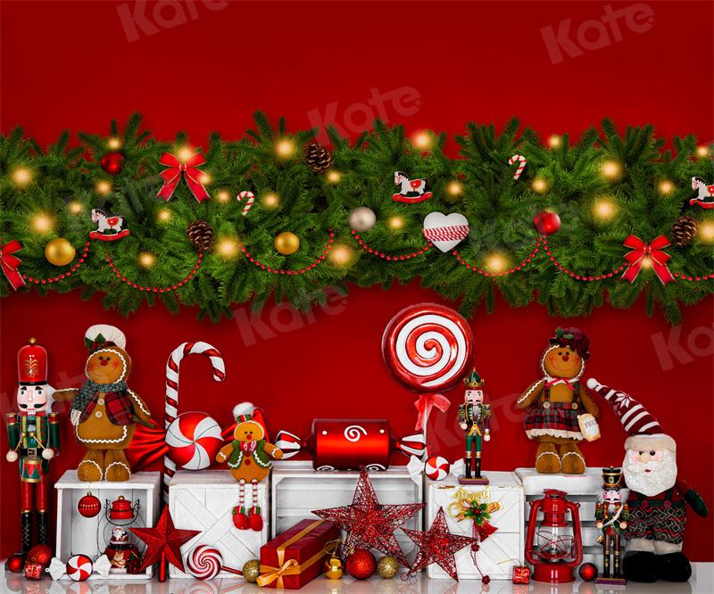 Kate Red Christmas Gingerbread Nutcracker Backdrop for Photography -UK