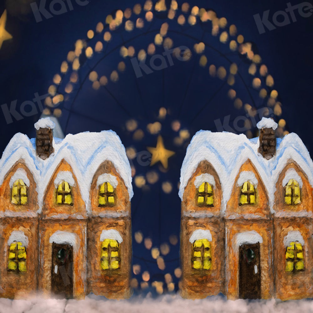 Kate Christmas Fireworks Star House Snow Backdrop for Photography -UK