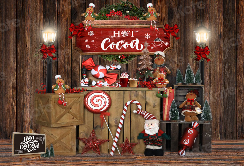 Kate Hot Cocoa Christmas Gingerbread Vintage Wood Backdrop for Photography -UK