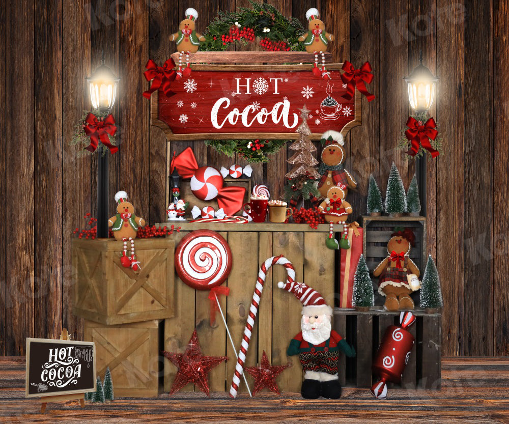 Kate Hot Cocoa Christmas Gingerbread Vintage Wood Backdrop for Photography -UK