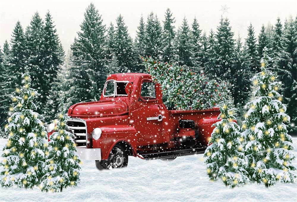 Kate Winter Christmas Red Car Forest Backdrop for Photography -UK
