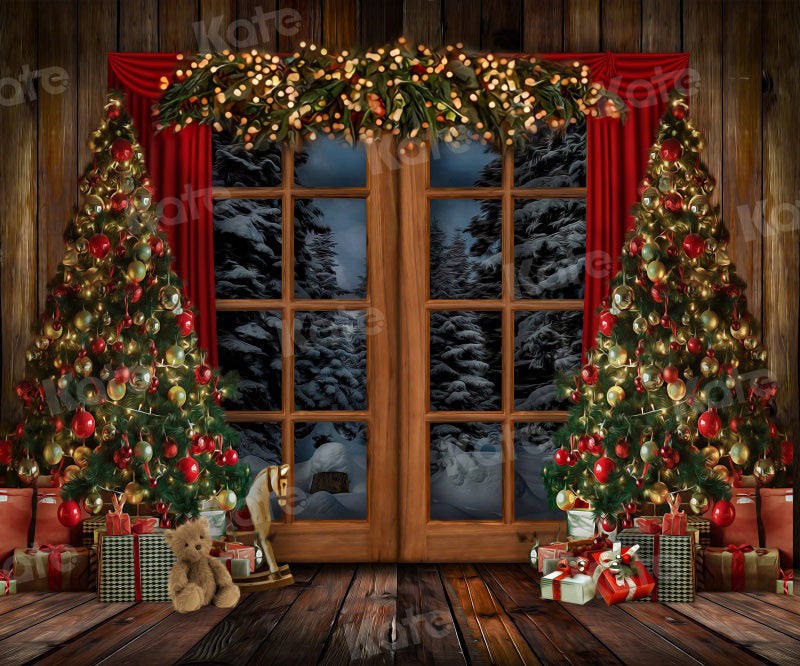 Kate Christmas Window Vintage Wood Tree Backdrop for Photography -UK