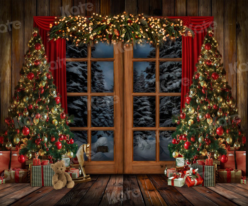 Kate Christmas Window Vintage Wood Tree Backdrop for Photography