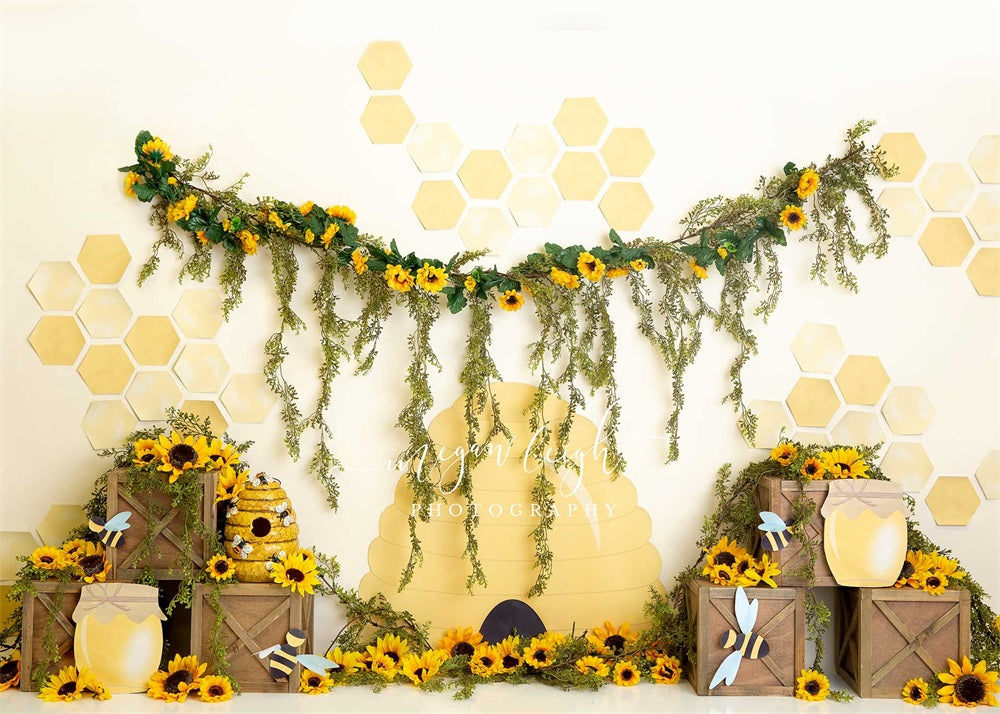 Kate Summer Honey Bee Sunflower Backdrop Designed by Megan Leigh Photography