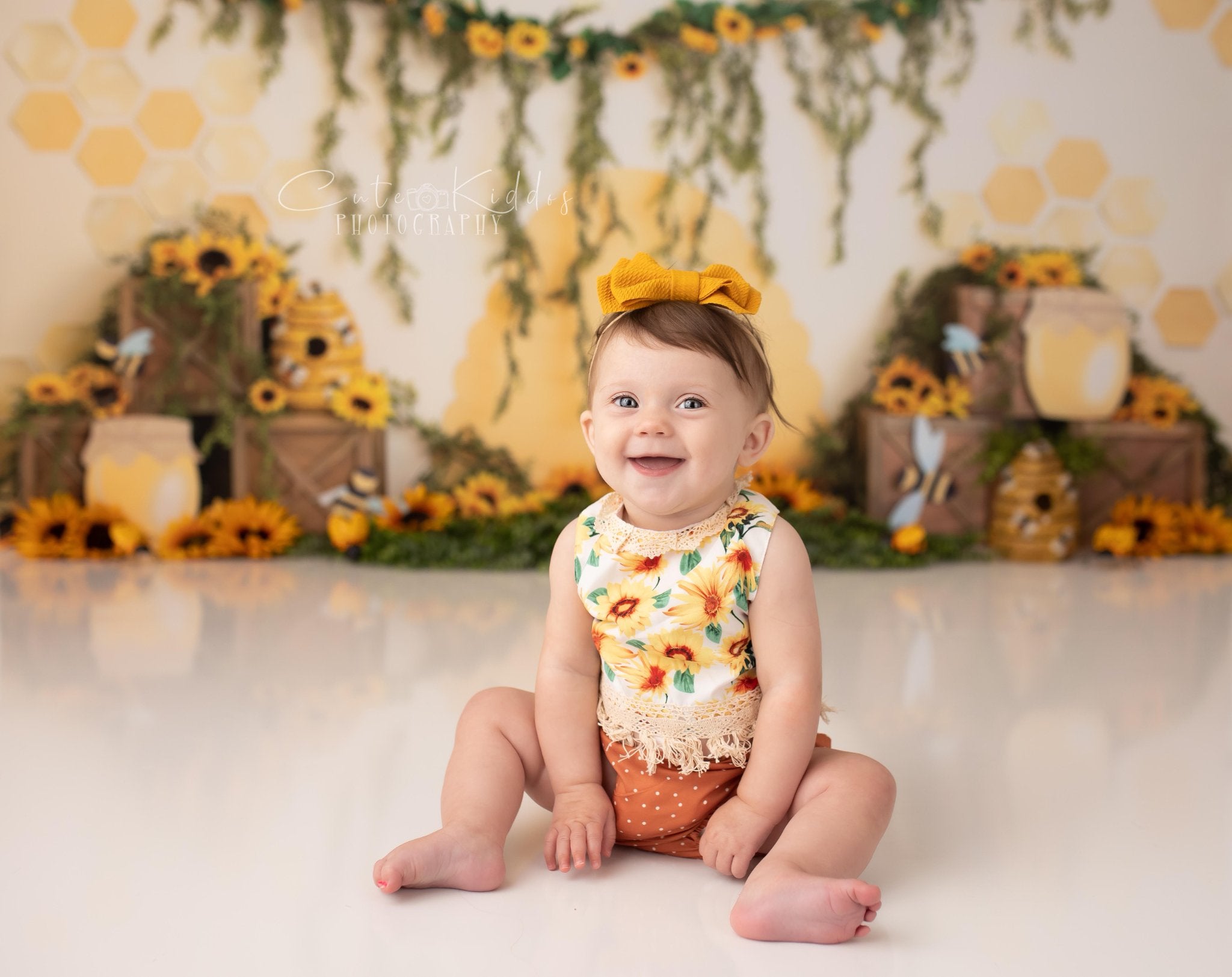 Kate Summer Honey Bee Sunflower Backdrop Designed by Megan Leigh Photography