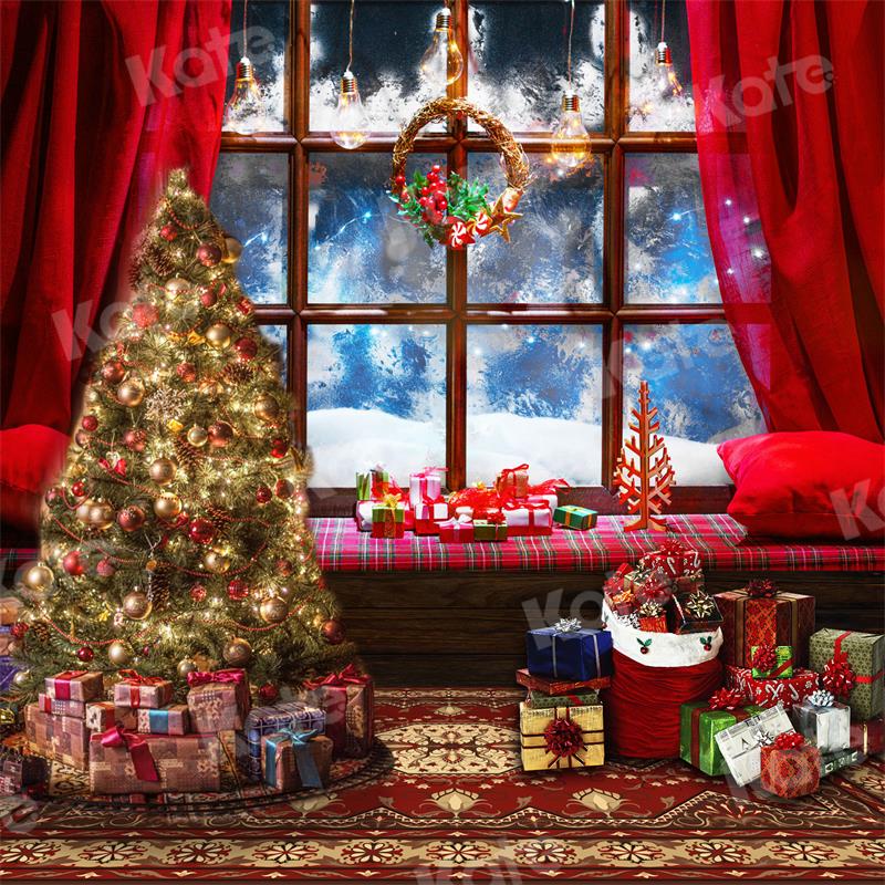 Kate Christmas Room Window Red Backdrop for Photography -UK