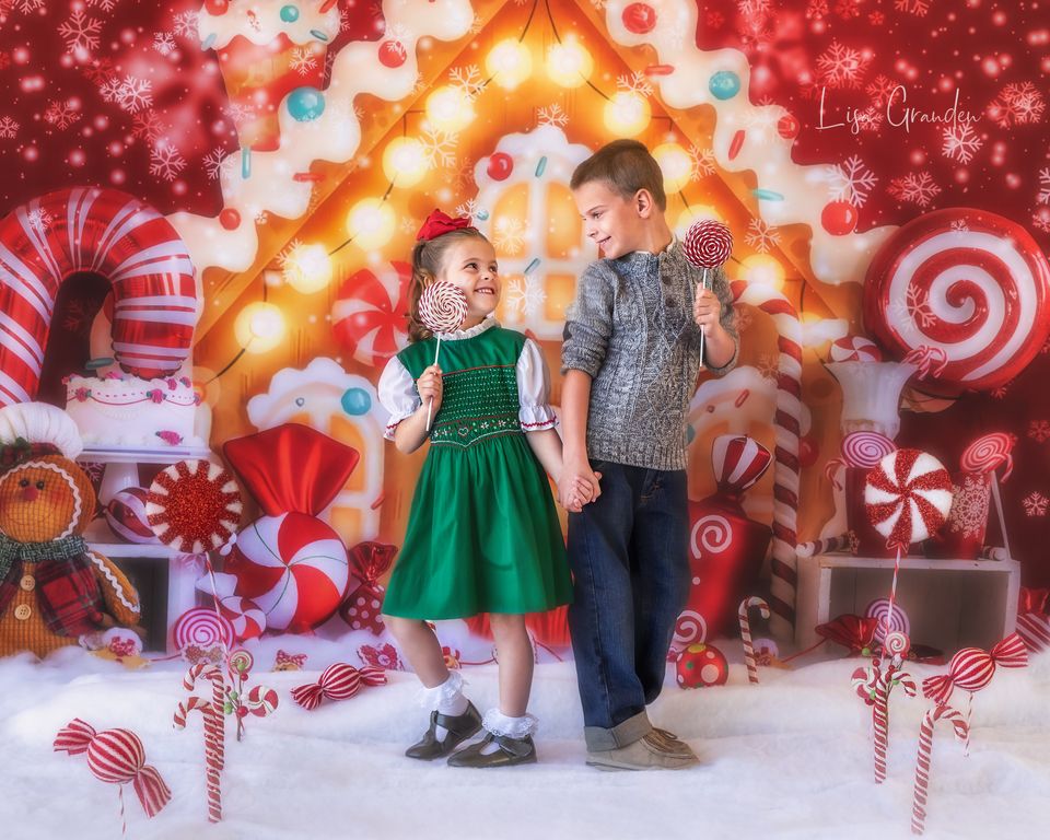 Kate Christmas Gingerbread House Candy Backdrop for Photography -UK
