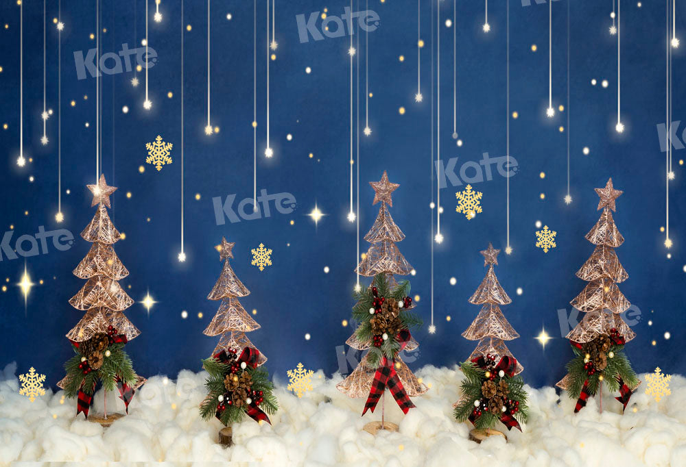 Kate Christmas Tree Snow Star Cloud Blue Backdrop Designed by Emetselch -UK