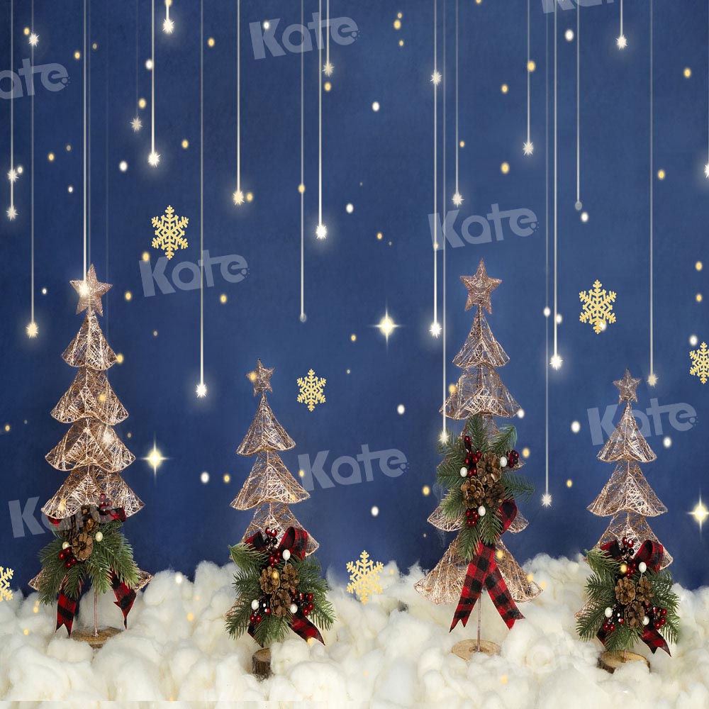Kate Christmas Tree Snow Star Cloud Blue Backdrop Designed by Emetselch -UK