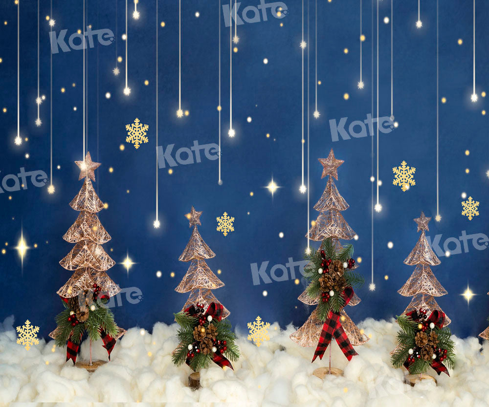 Kate Christmas Tree Snow Star Cloud Blue Backdrop Designed by Emetselch -UK