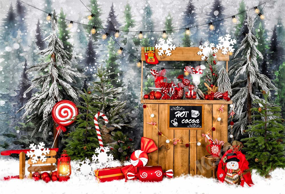 Kate Christmas Snow Hot Cocoa Candy Backdrop Designed by Emetselch -UK