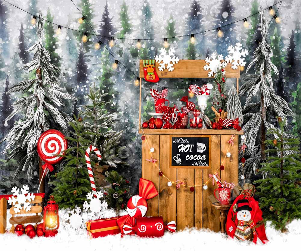 Kate Christmas Snow Hot Cocoa Candy Backdrop Designed by Emetselch -UK