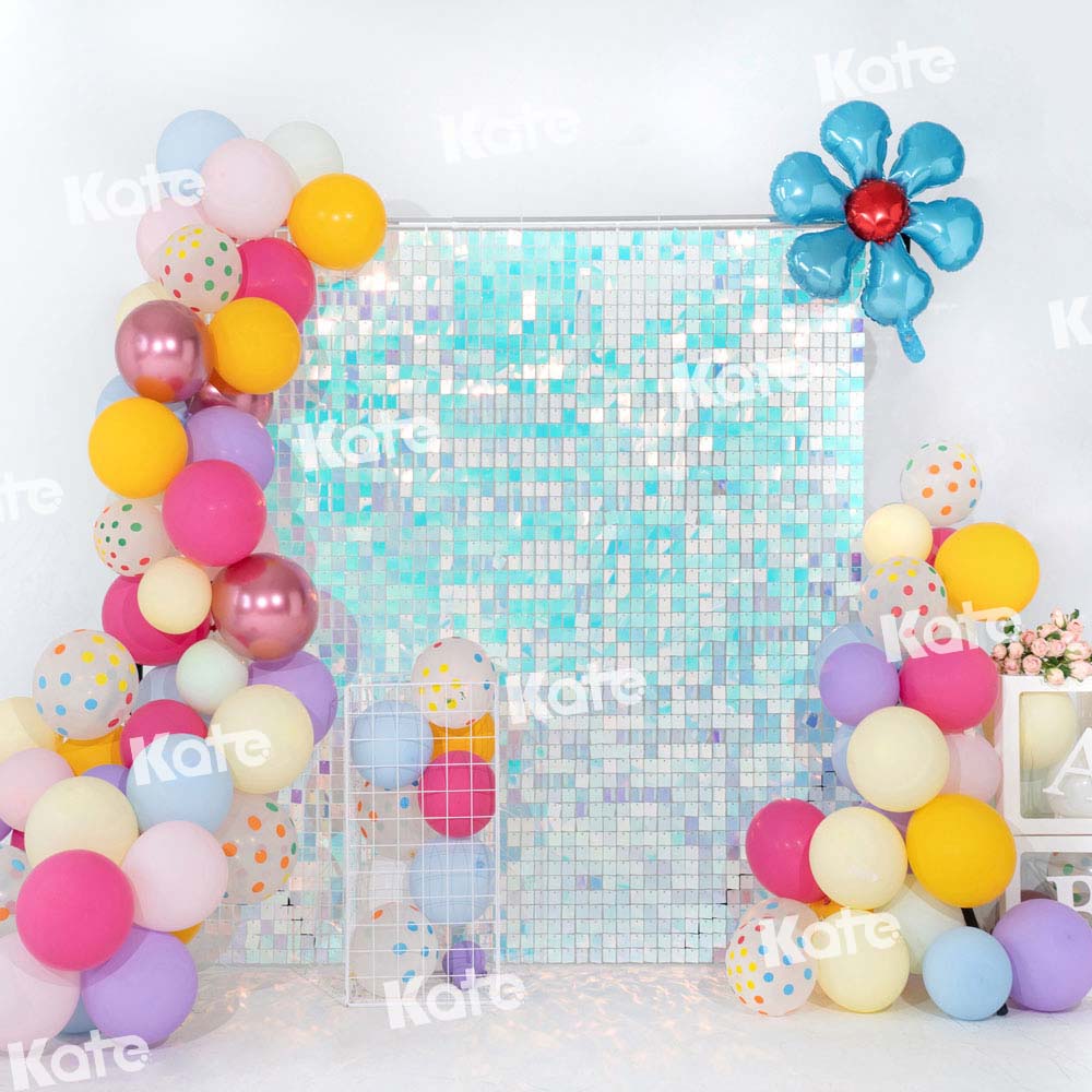 Kate Birthday Balloons Light Blue Sequin Wall Party Backdrop Designed by Emetselch -UK