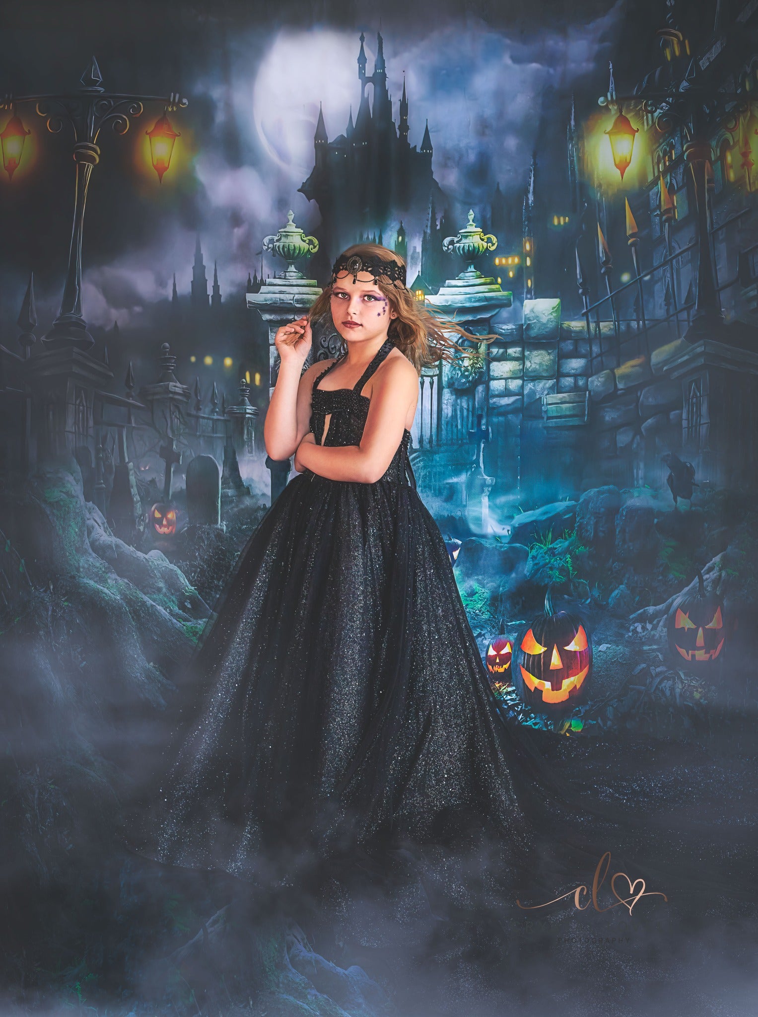 Kate Halloween Night Gate Castle Backdrop for Photography