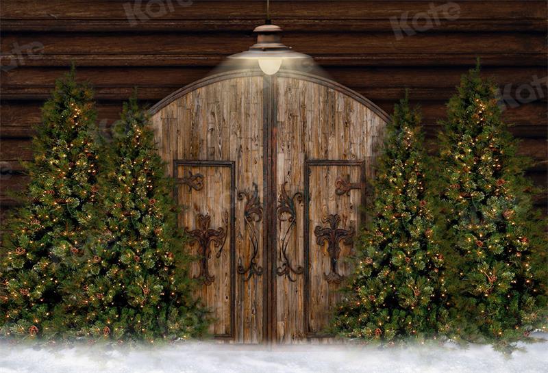 Kate Christmas Barn Door Trees Backdrop for Photography -UK