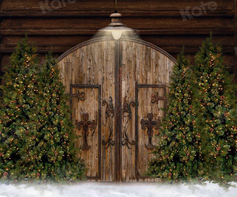 Kate Christmas Barn Door Trees Backdrop for Photography -UK