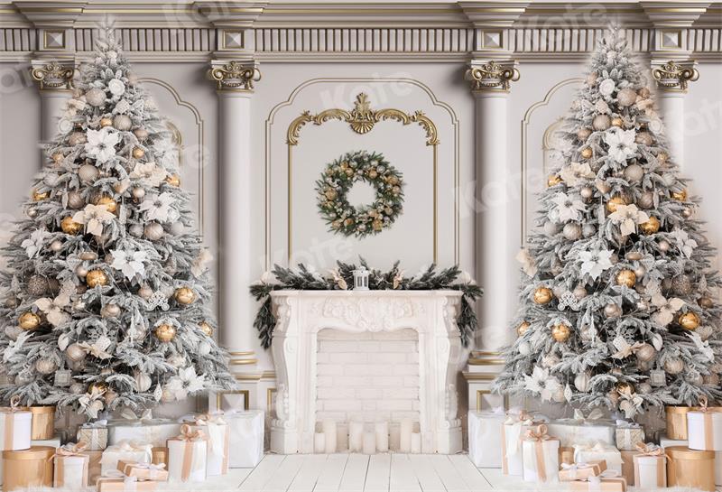Kate Christmas Vintage Wall Trees Fireplace Backdrop for Photography -UK