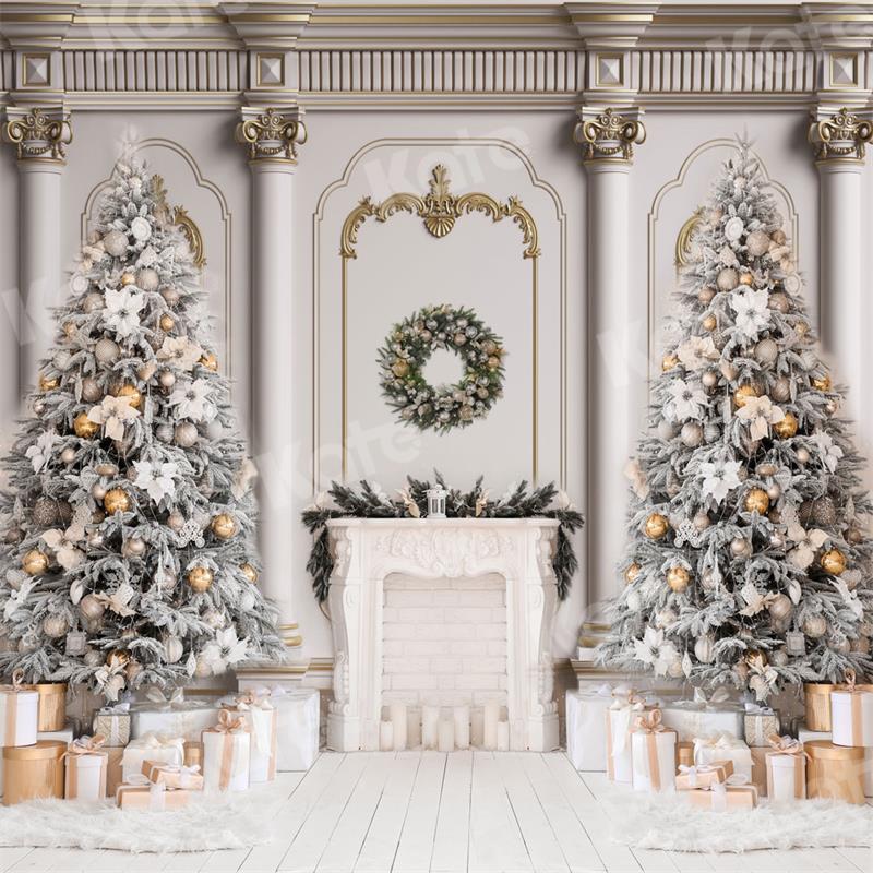 Kate Christmas Vintage Wall Trees Fireplace Backdrop for Photography -UK