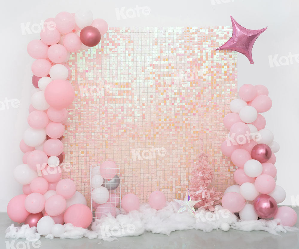 Kate Birthday Party Pink Balloons Shiny Backdrop Designed by Emetselch -UK