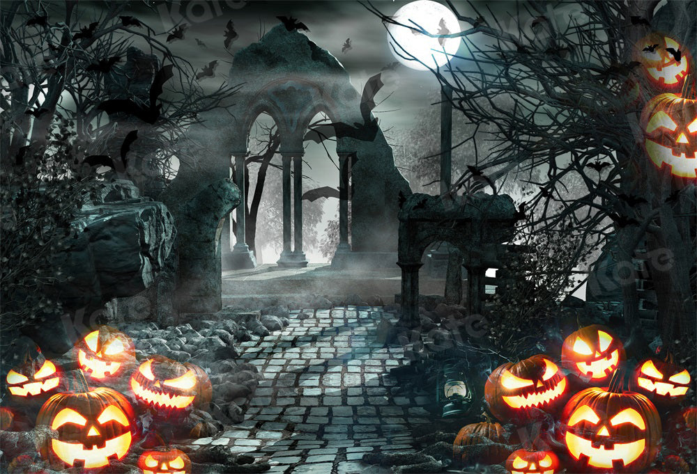 Kate Pumpkin Halloween Gate Night Backdrop for Photography