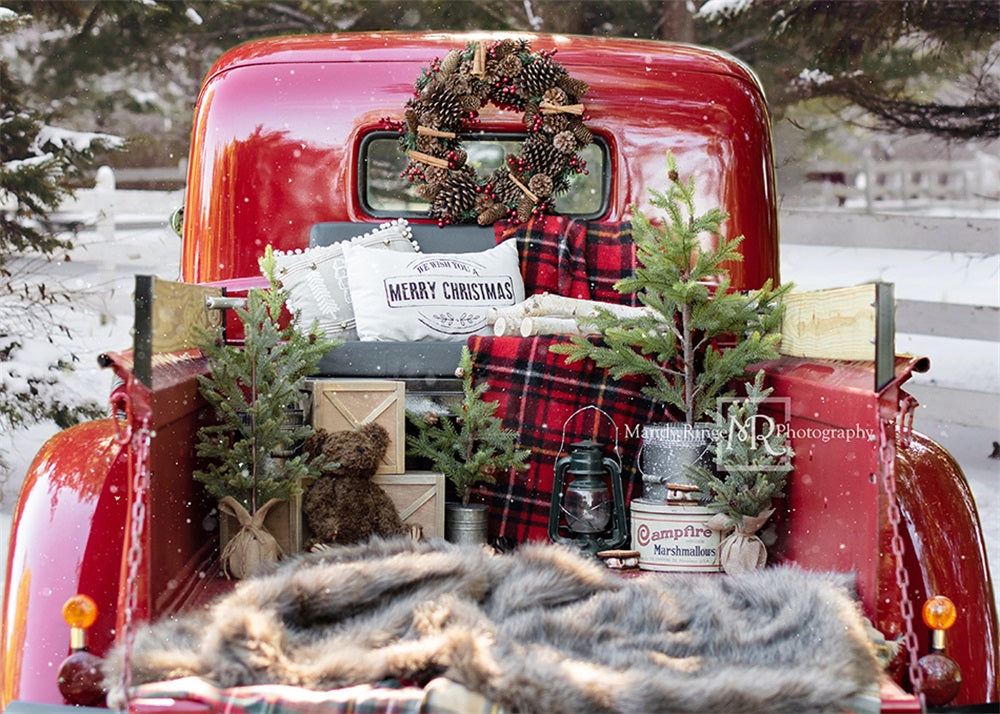 Kate Red Christmas Truck in Snow Backdrop Designed by Mandy Ringe Photography