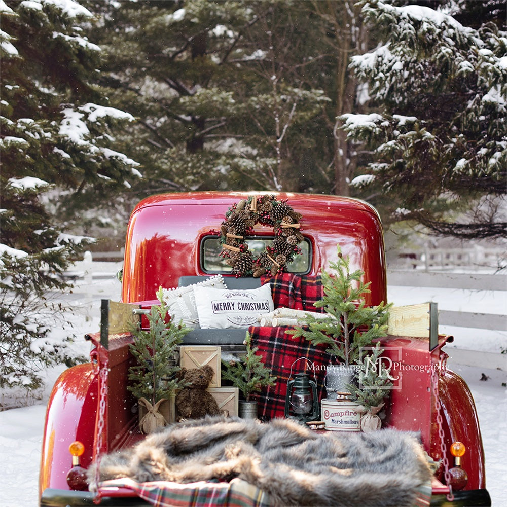 Kate Red Christmas Truck in Snow Backdrop Designed by Mandy Ringe Photography -UK
