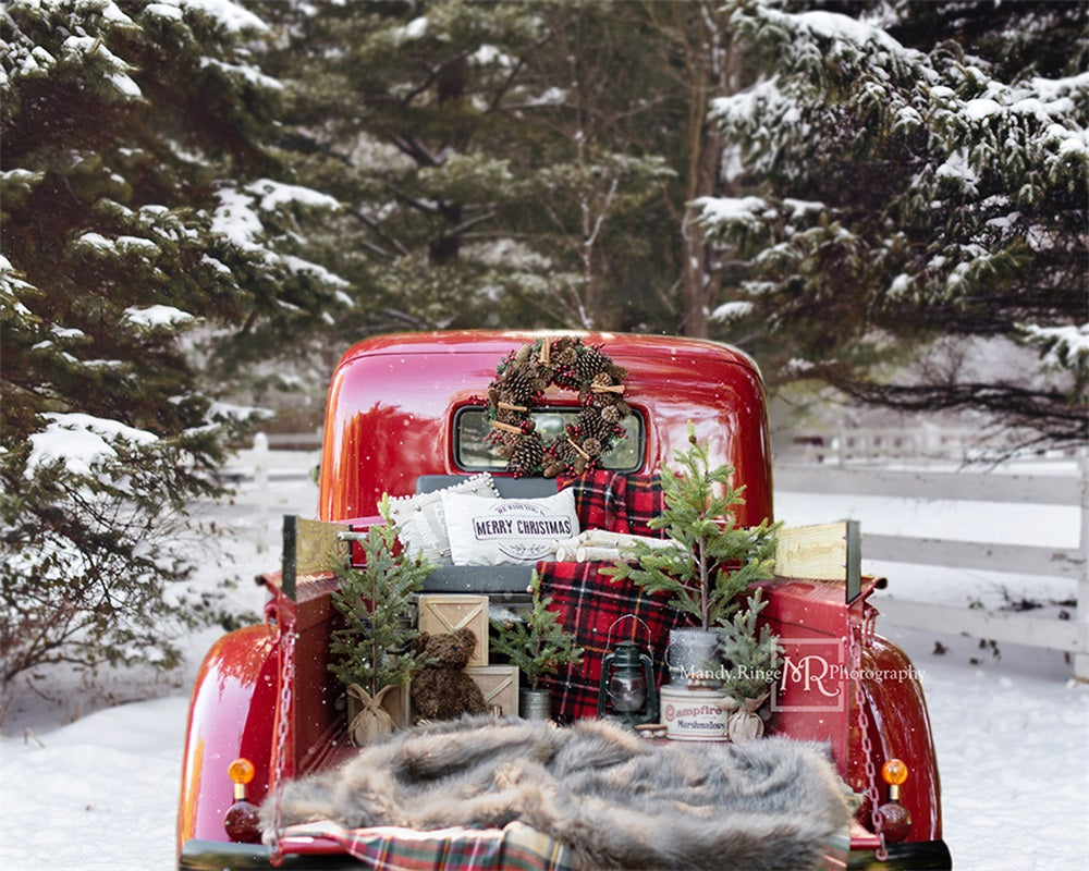 Kate Red Christmas Truck in Snow Backdrop Designed by Mandy Ringe Photography -UK