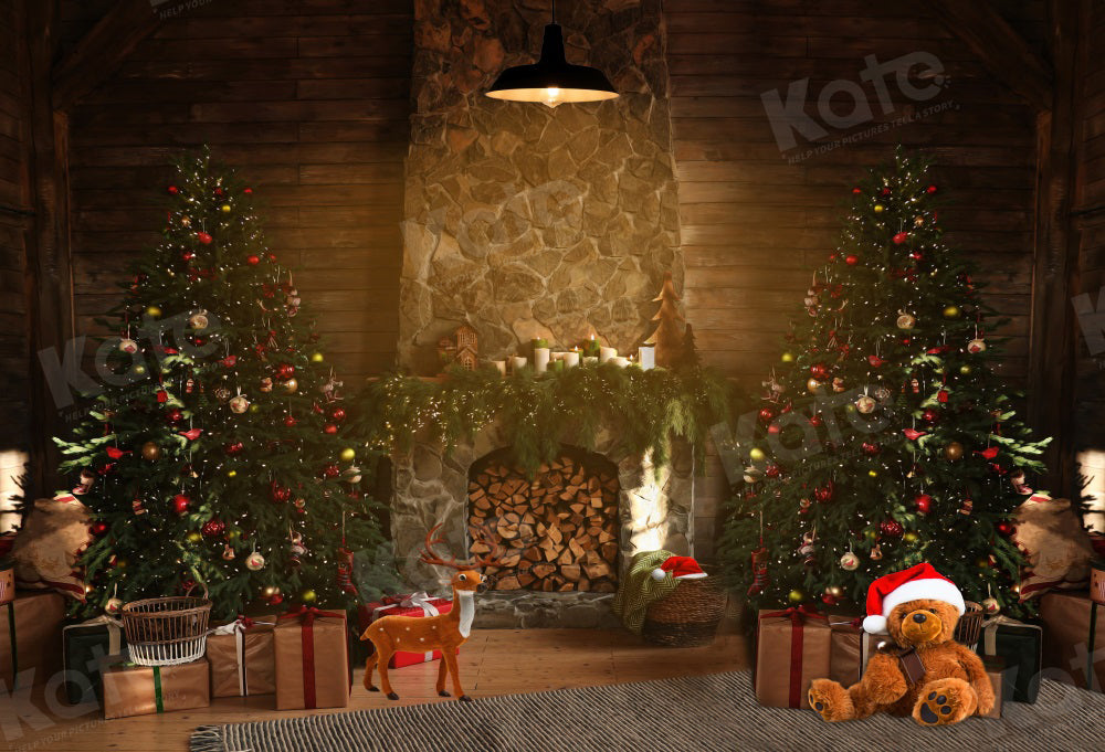 Kate Christmas Tree Fireplace Room Backdrop for Photography -UK