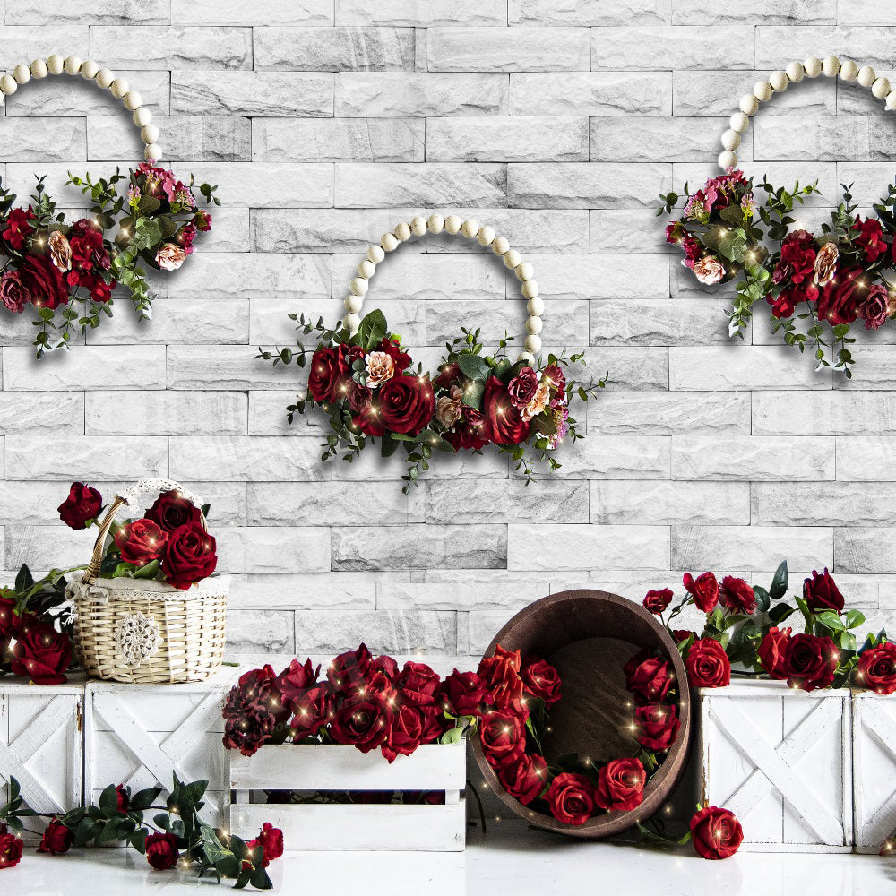 Kate Valentine's Day Rose White Brick Backdrop for Photography -UK