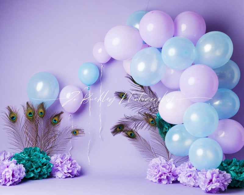 Kate Peacock Purple Balloons Backdrop Designed by Jo Buckley Photograph -UK