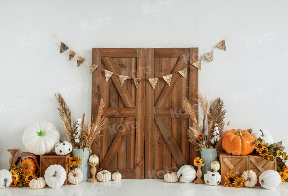 Kate Autumn Thanksgiving Pumpkin Barn Door Backdrop Designed by Emetselch -UK