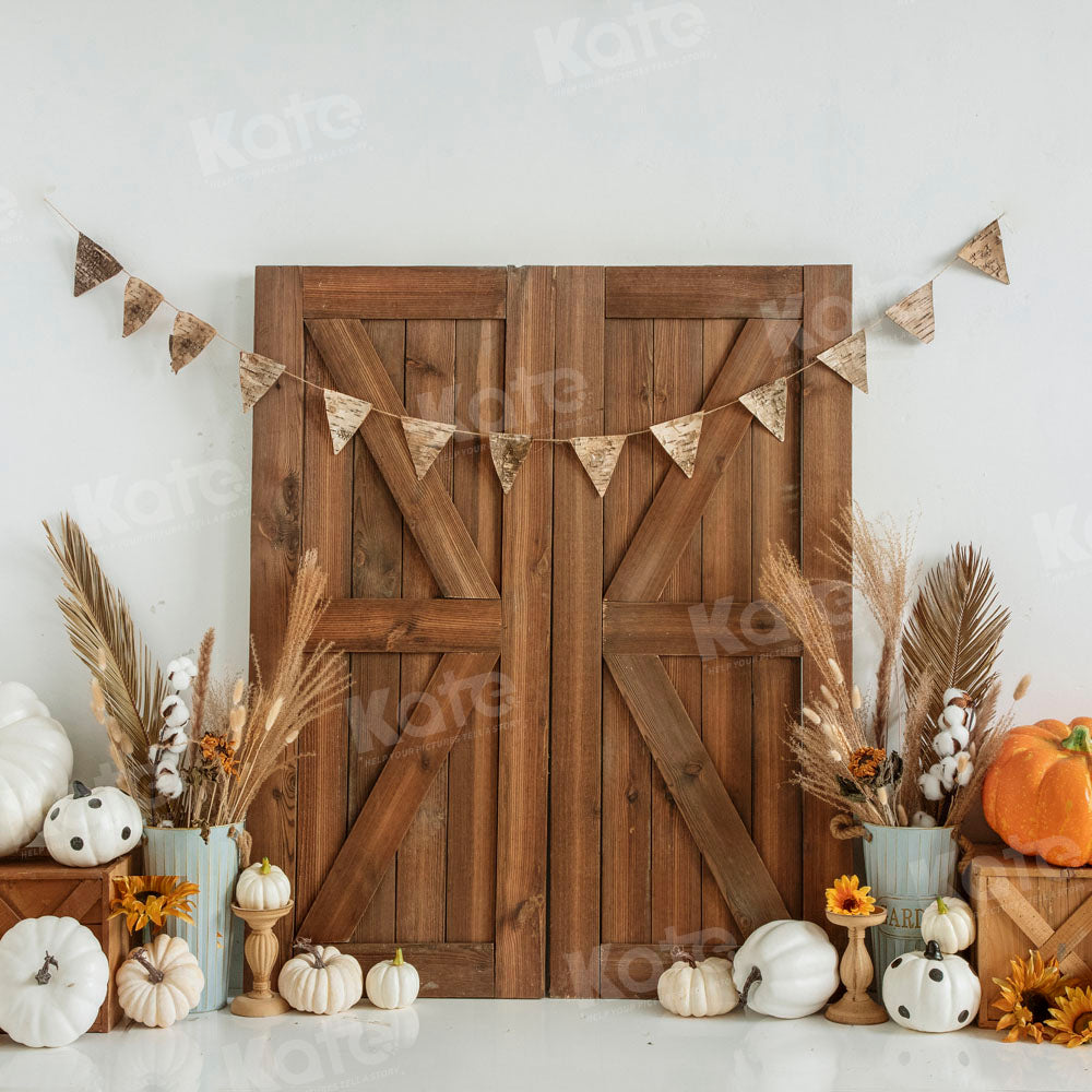Kate Autumn Thanksgiving Pumpkin Barn Door Backdrop Designed by Emetselch -UK