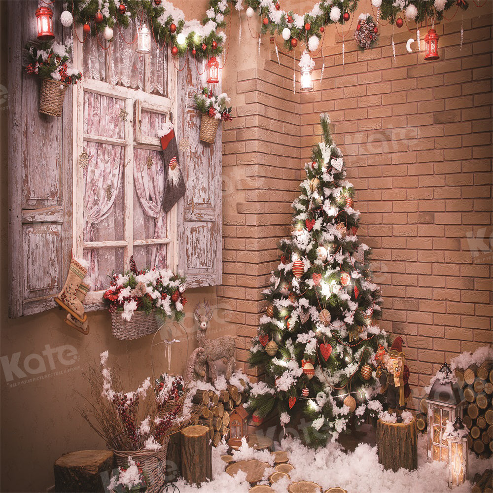 Kate Christmas Snow Tree Window Winter Backdrop for Photography -UK