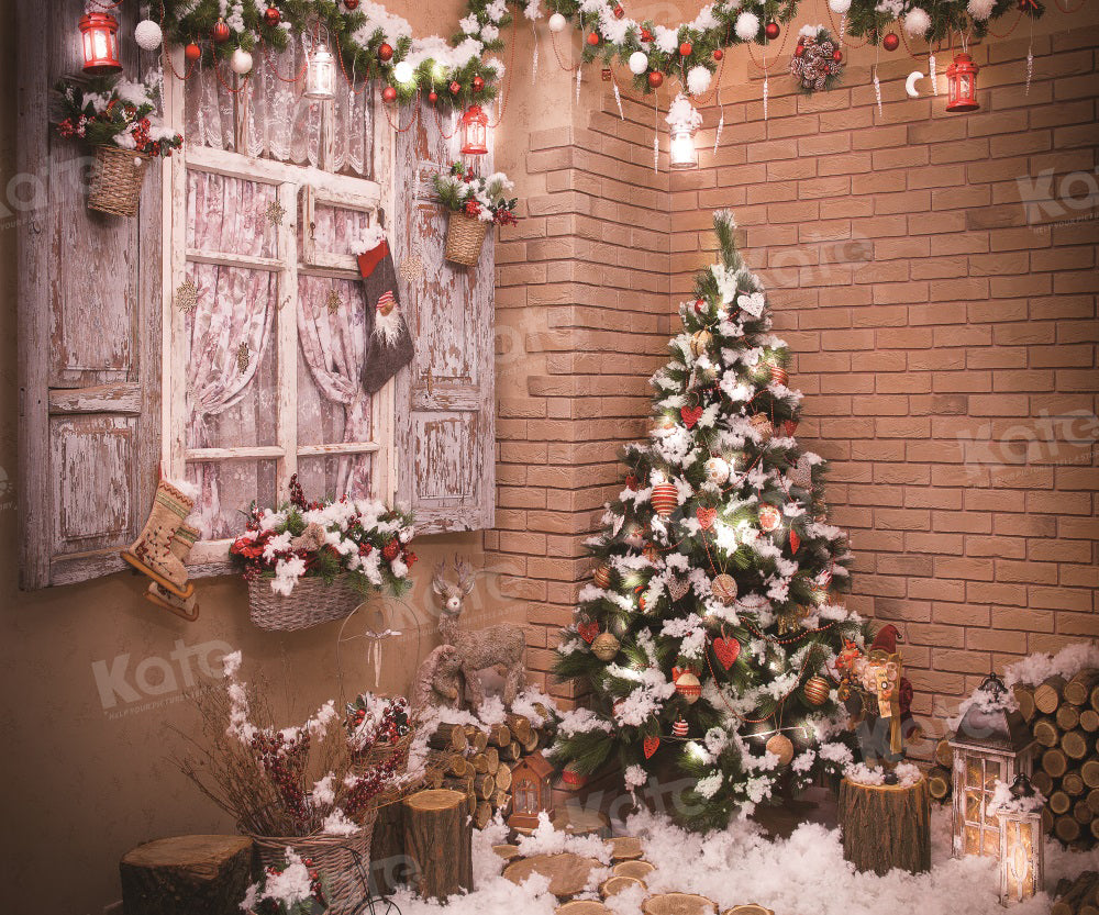 Kate Christmas Snow Tree Window Winter Backdrop for Photography -UK