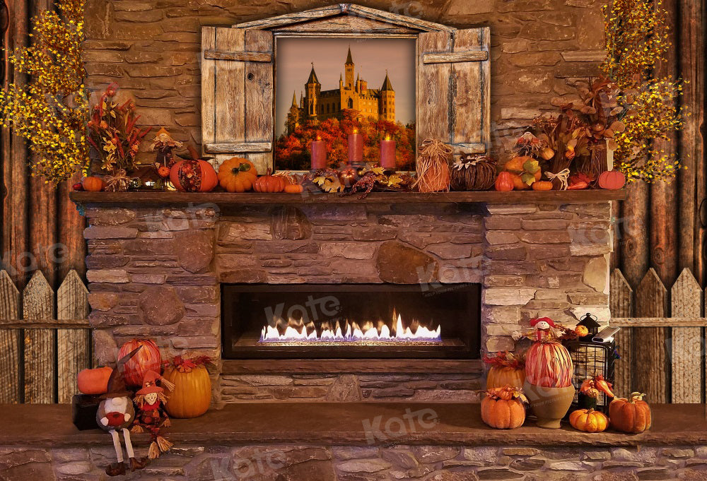 Kate Autumn Pumpkins Fireplace Backdrop for Photography -UK
