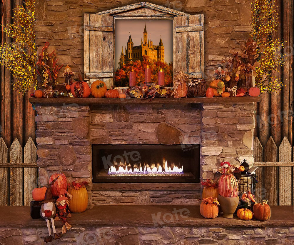 Kate Autumn Pumpkins Fireplace Backdrop for Photography -UK