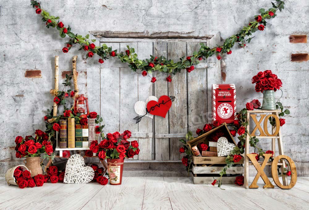 Kate Retro Barn Valentine's Day Rose Backdrop Designed by Emetselch -UK