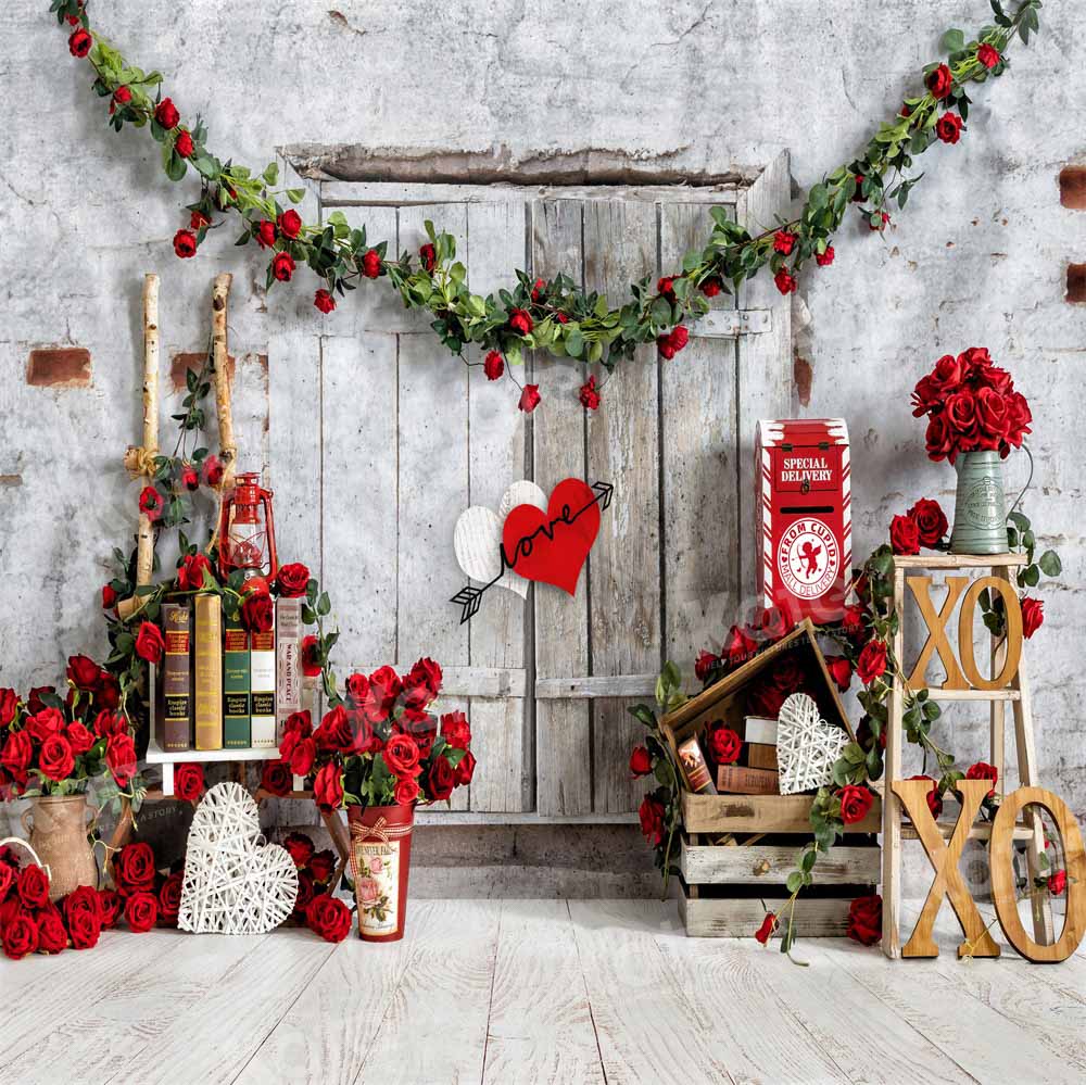 Kate Retro Barn Valentine's Day Rose Backdrop Designed by Emetselch -UK