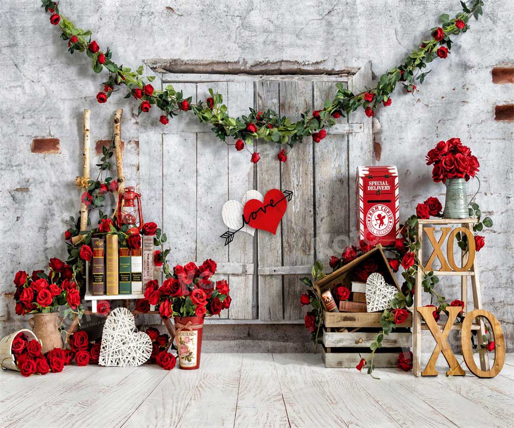 Kate Retro Barn Valentine's Day Rose Backdrop Designed by Emetselch -UK