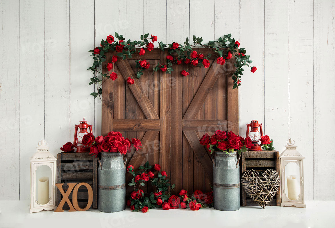 Kate Valentine's Day Barn Door Rose Backdrop for Photography -UK