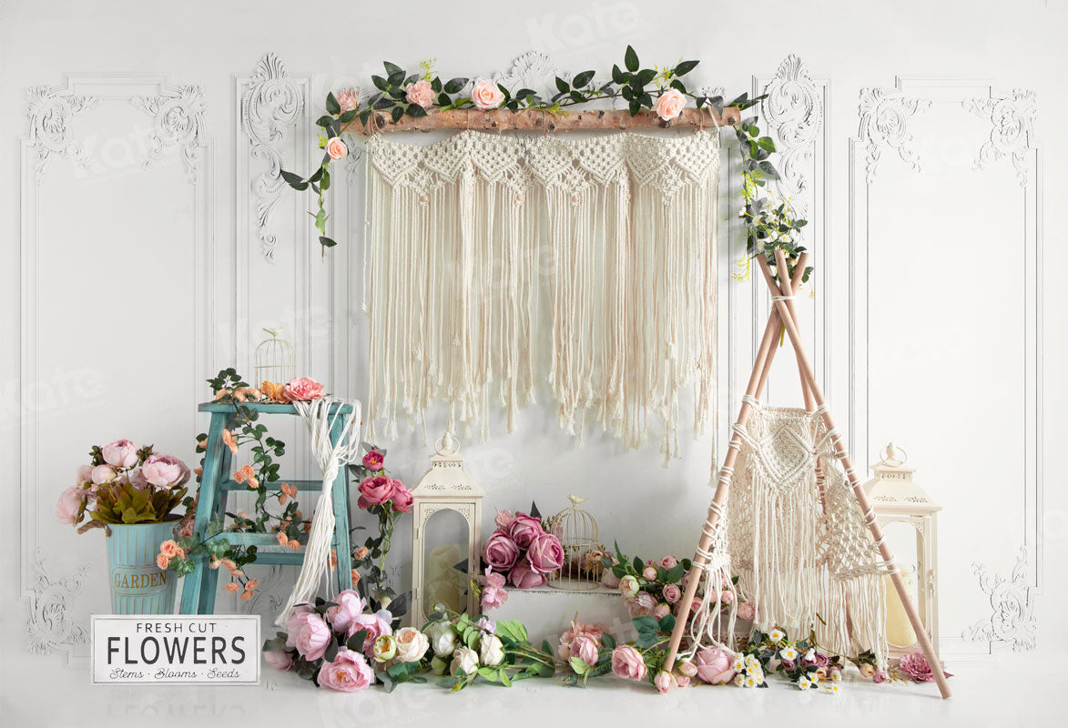Kate Spring Boho Tent Floral Backdrop for Photography -UK