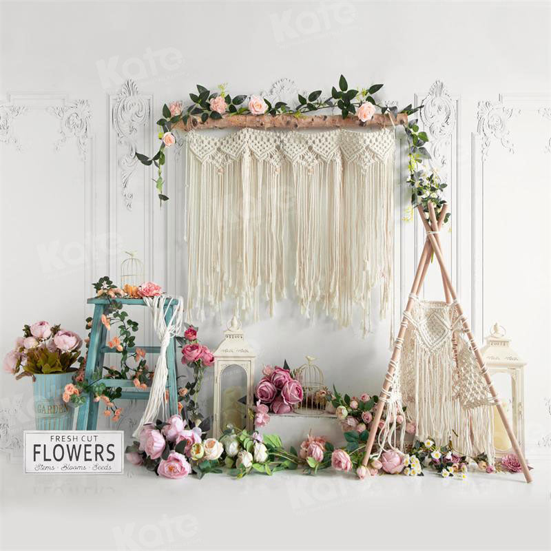 Kate Spring Boho Tent Floral Backdrop for Photography -UK
