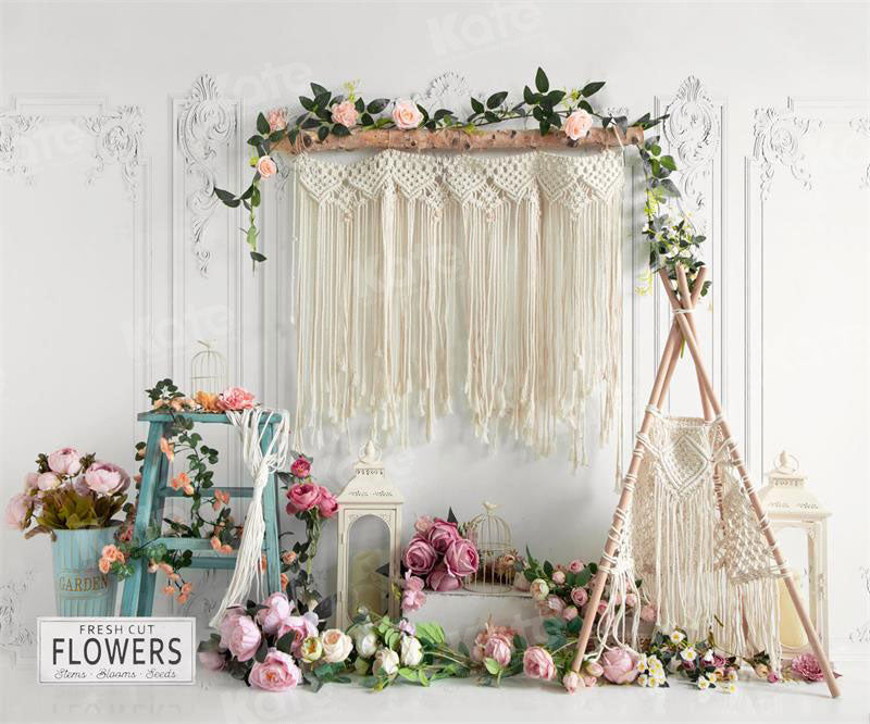 Kate Spring Boho Tent Floral Backdrop for Photography -UK
