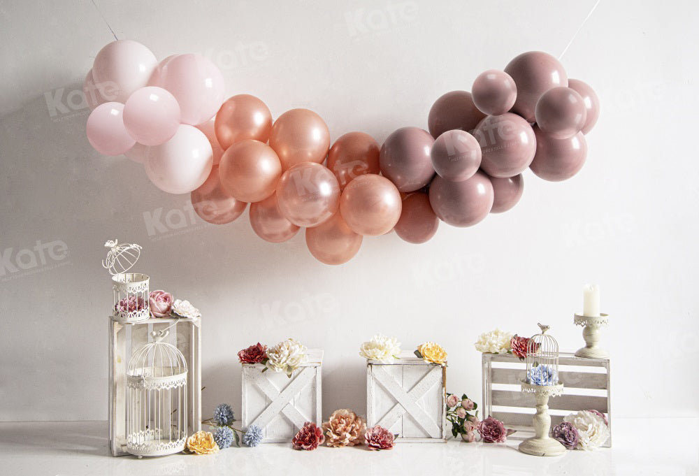Kate Spring Cake Smash Floral Boho Balloons Backdrop for Photography -UK