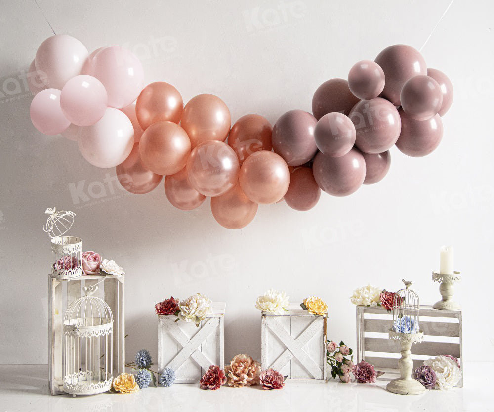 Kate Spring Cake Smash Floral Boho Balloons Backdrop for Photography -UK
